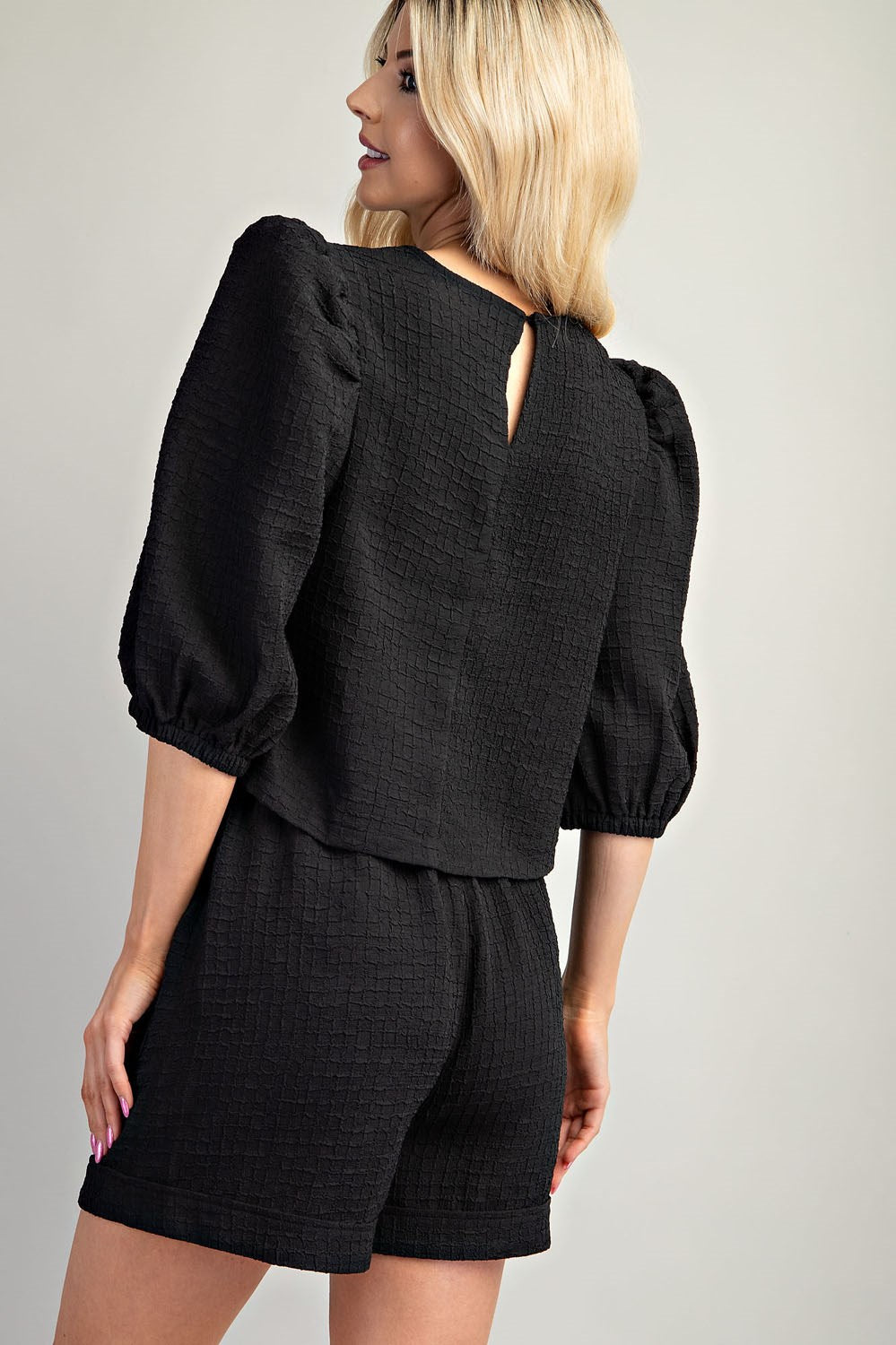 Textured Puff-Sleeve Short Set