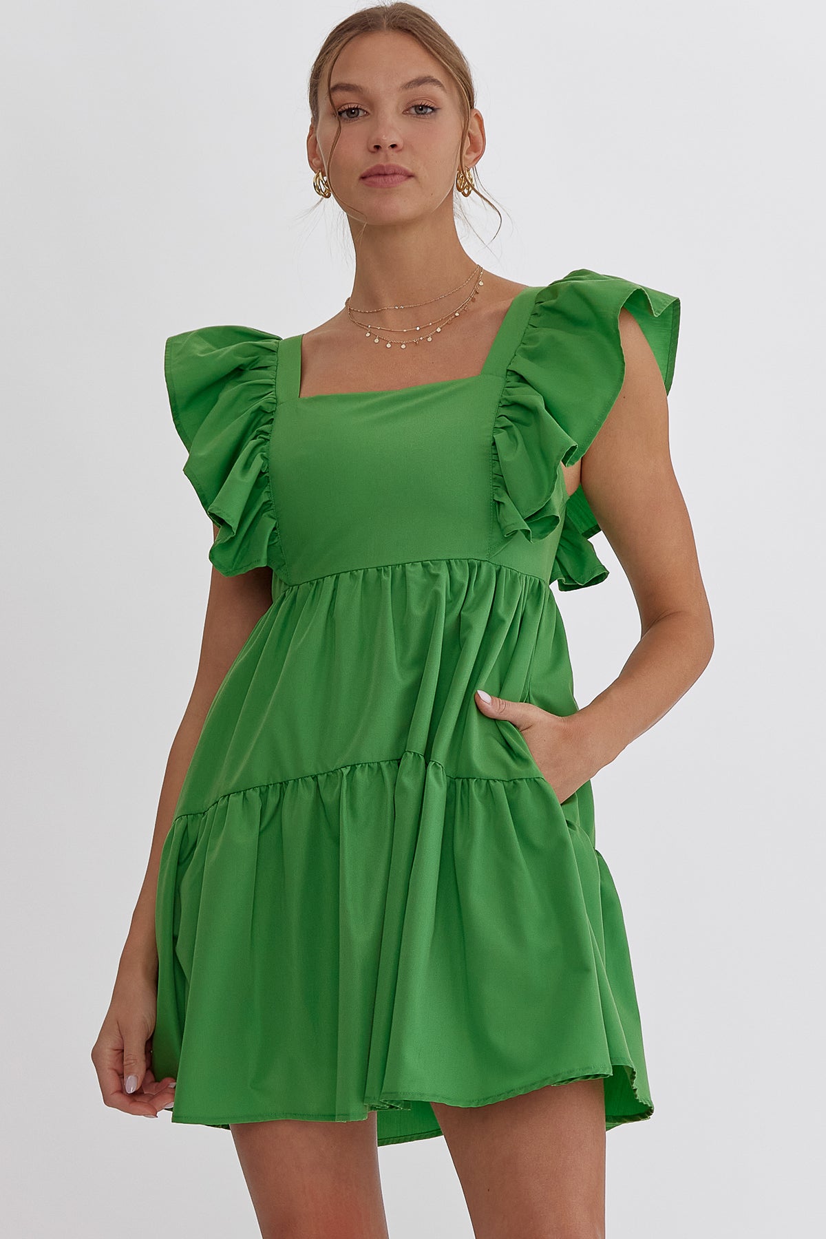 Solid square neck baby doll Mini dress