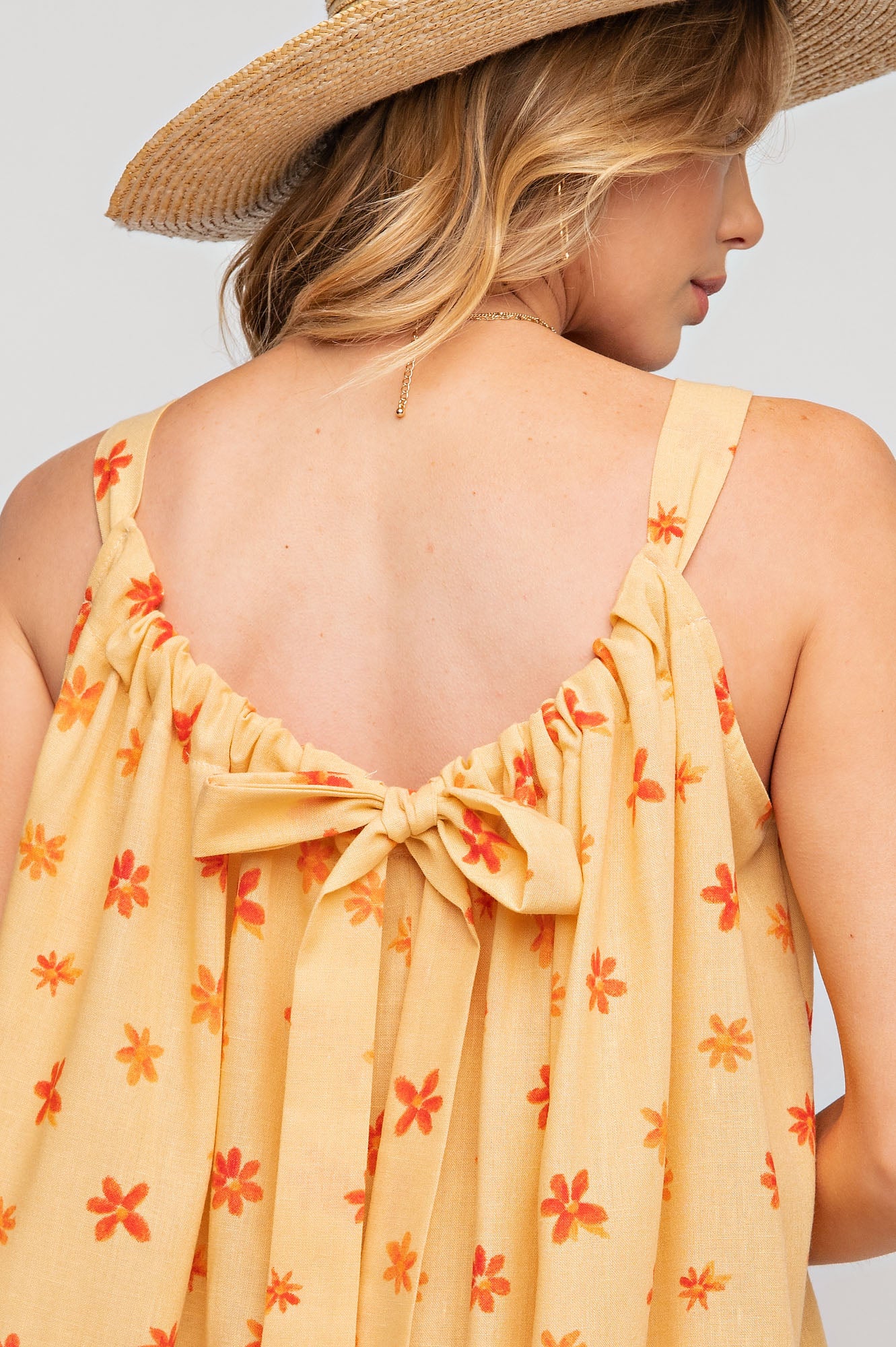 PRINTED POLY LINEN CAMI MAXI DRESS