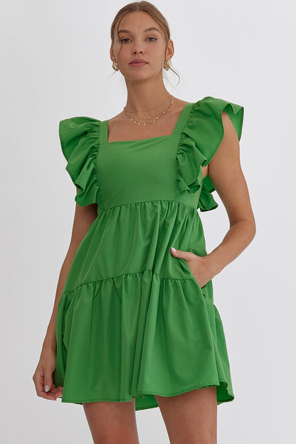 Solid square neck baby doll Mini dress