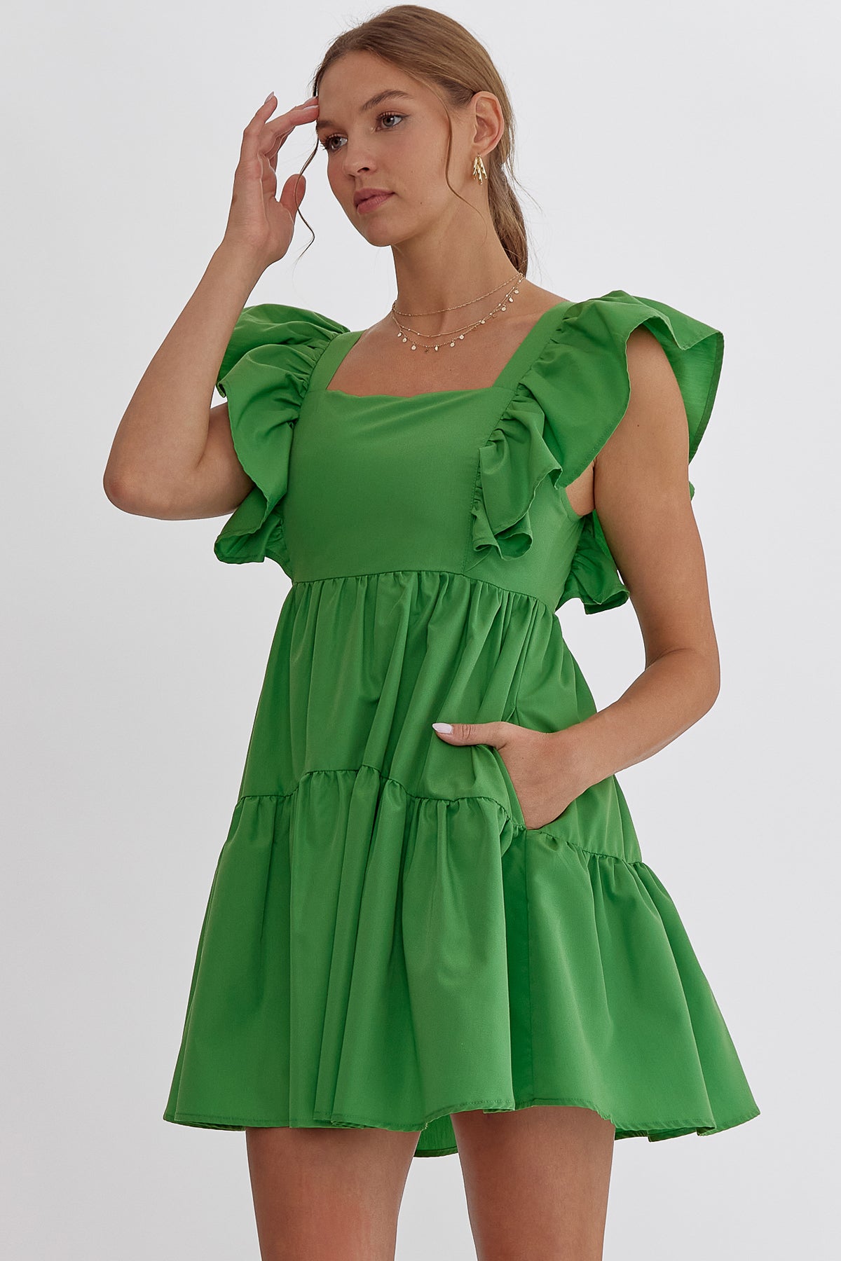 Solid square neck baby doll Mini dress