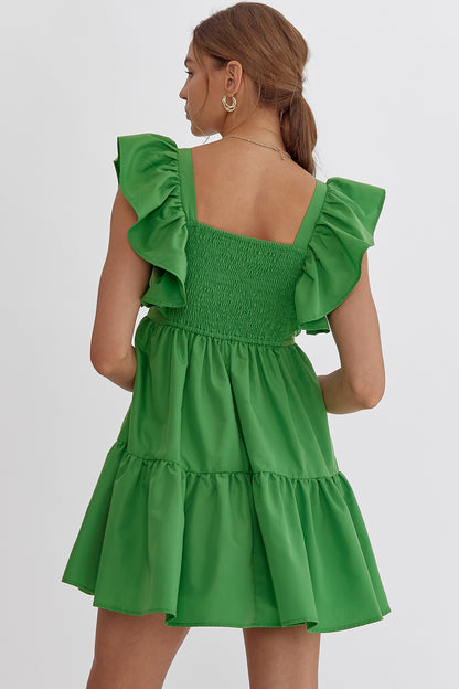 Solid square neck baby doll Mini dress
