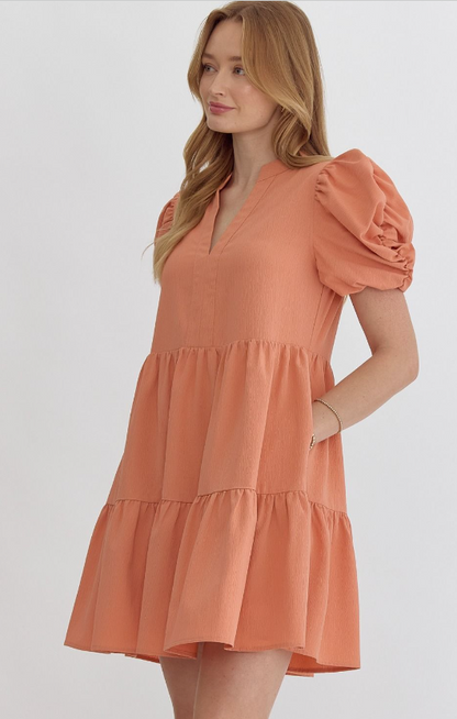 V-neck puff sleeve mini dress