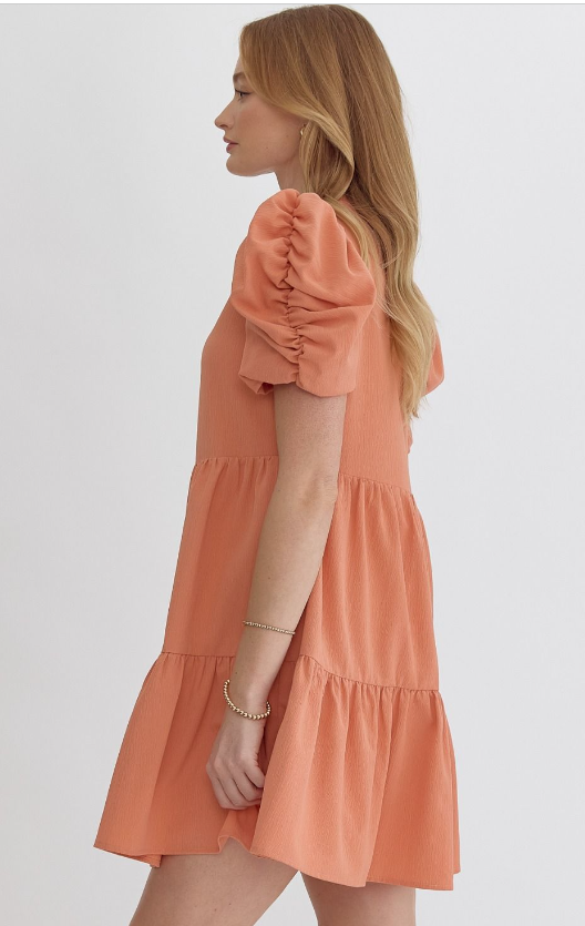 V-neck puff sleeve mini dress