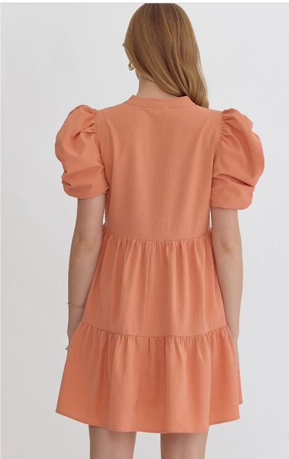 V-neck puff sleeve mini dress