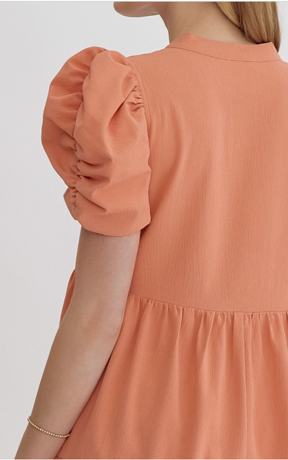 V-neck puff sleeve mini dress