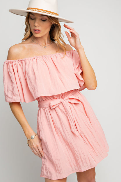 Dull satin off the shoulder Romper