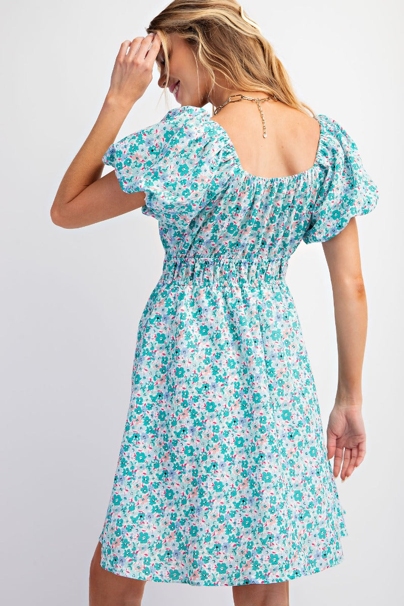 Puff Sleeves Printed Poly Crepe Dress