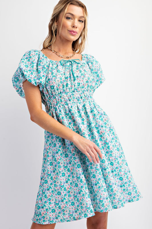 Puff Sleeves Printed Poly Crepe Dress