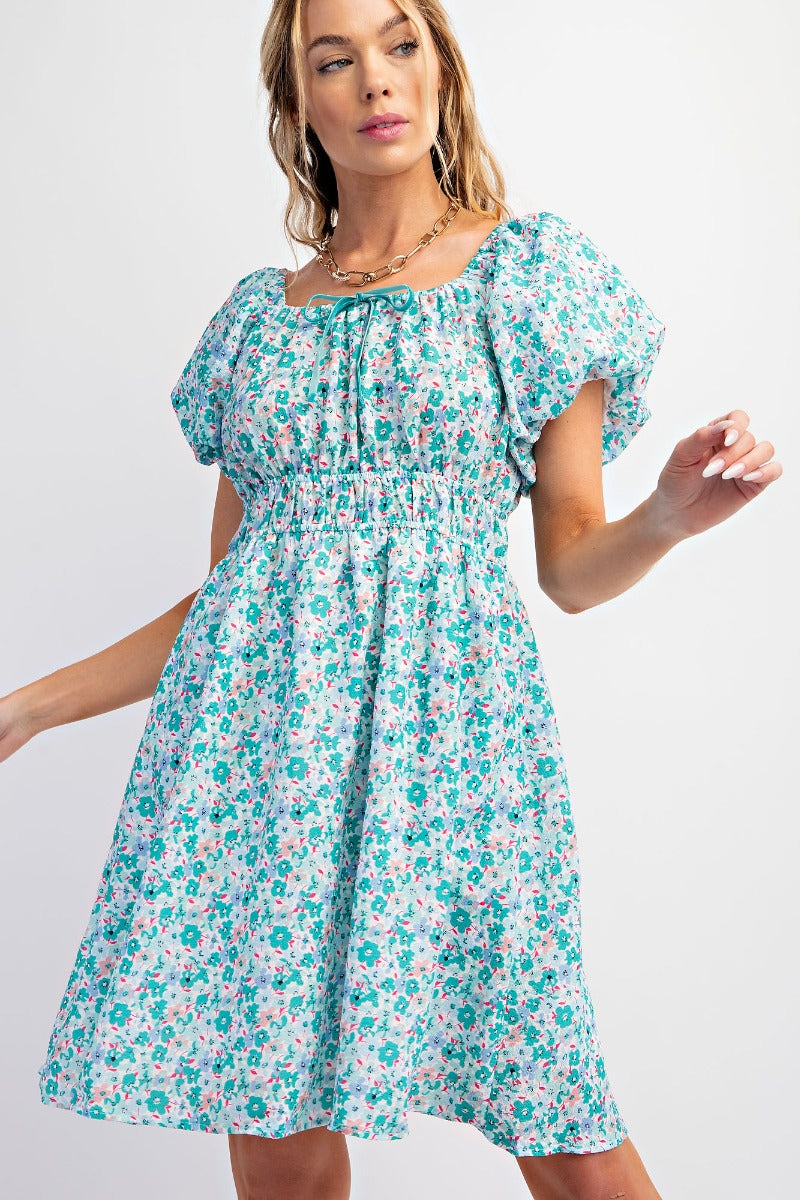 Puff Sleeves Printed Poly Crepe Dress